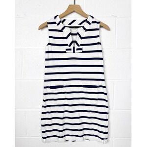 Kate Spade Striped Sleeveless Shift‎ Dress Womens Small White Navy Bow Detail